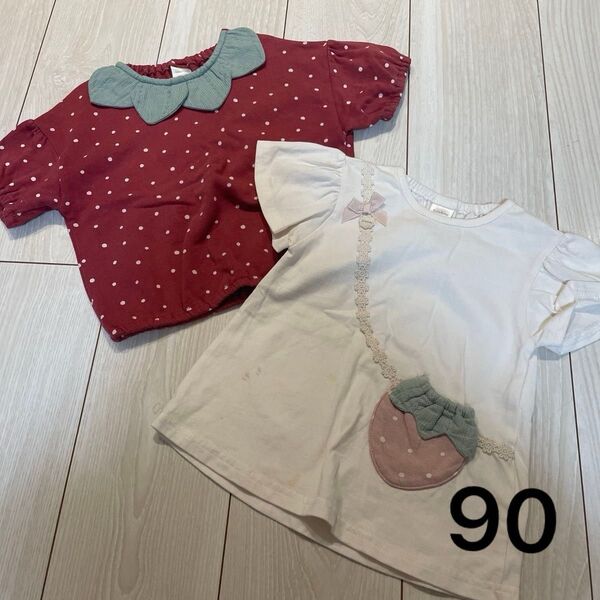 値下げ大歓迎 ベビー服 トップス リボン ポシェット風 いちご イチゴ ストロベリー フタフタ futafuta Tシャツ 女の子