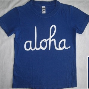 ★古着 ハワイで購入 USA製 in4mation ALOHA ARMY アロハアーミー aloha アロハ 半袖Tシャツ Size6 約110cmぐらい 青 KIDS キッズ 子供服★