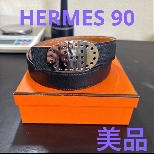 HERMES エルメスリバーシブルベルト90 エブリンバックル シルバー 箱付き 美品