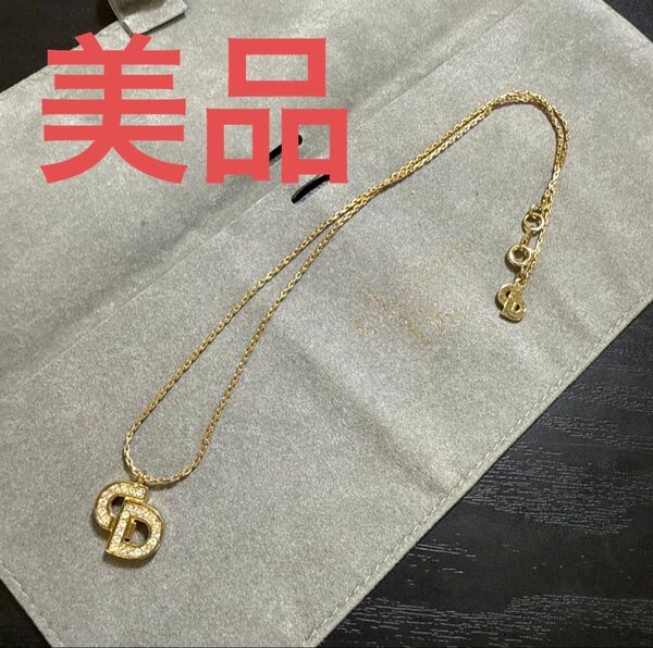 Christian Dior クリスチャンディオール ラインストーン付きCDロゴチャームネックレス ゴールドカラー ビンテージ美品