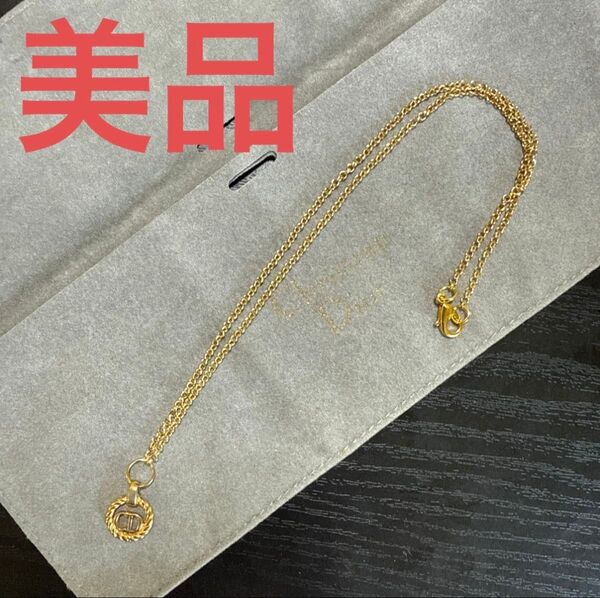 Christian Dior クリスチャンディオール CDロゴラウンドチャームネックレス ゴールドカラー ビンテージ 美品①