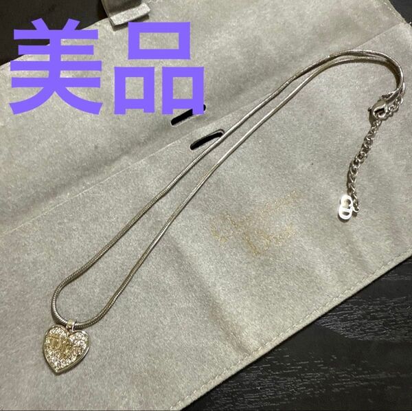 Christian Dior クリスチャンディオール ラインストーン付きハートモチーフネックレス シルバーカラー ビンテージ美品②