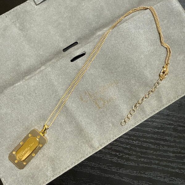 Christian Dior クリスチャンディオール Diorロゴプレートネックレス ゴールド/シルバー ビンテージ 美品②