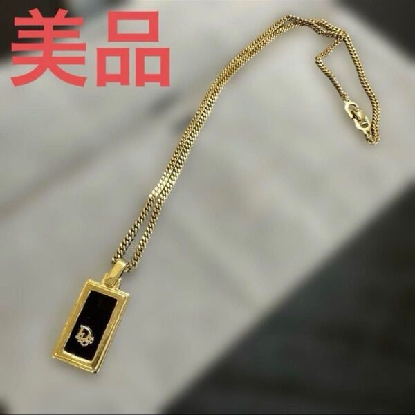 ChristianDior クリスチャンディオール Diorロゴプレートネックレス ゴールド/ブラック 喜平チェーン 美品②