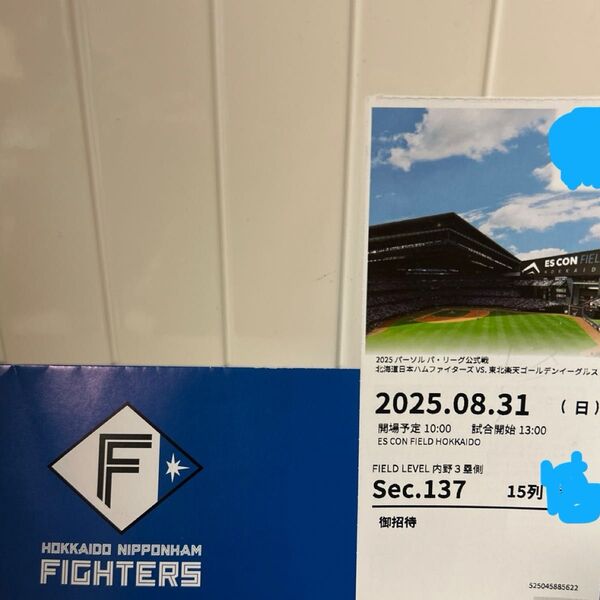エスコンフィールド 8月31日ファイターズ観戦チケット 日本ハムファイターズ
