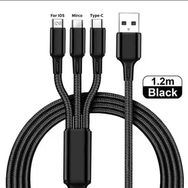 USB 充電データケーブル iPhone type-c Micro 【ブラック】