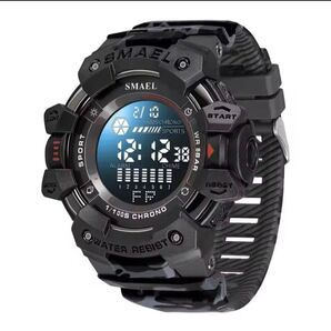 Smael-メンズカモフラブラック色 デジタルリストバンド8050mc GARMIN