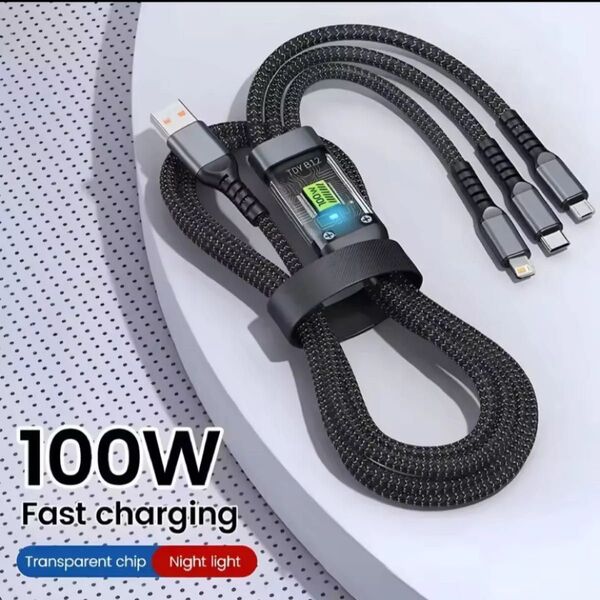 3-in-1高速充電ケーブル USB からType-C Lightning MicroUSB 100W