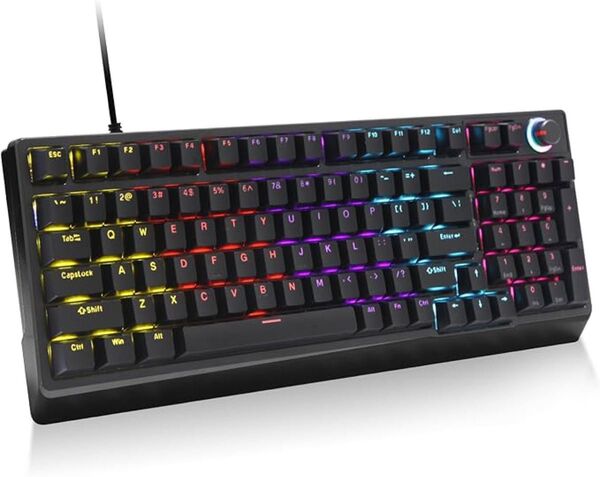 ゲーミングキーボード 赤軸 98 キー メカニカル LED ライト付 有線