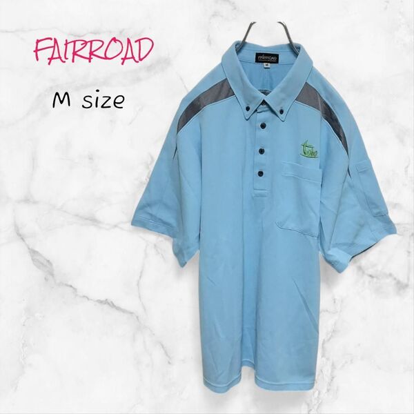 FAIRROAD ポロシャツ 半袖 刺繍 ロゴ ブルー M メンズ 送料無料