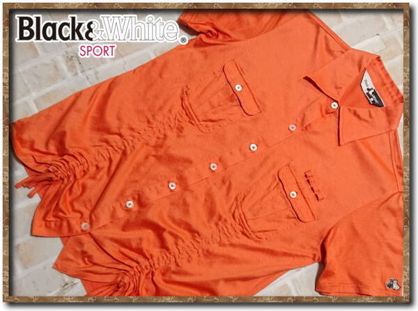 ☆Black&White　ブラック&ホワイト　リボン&刺繍入りカットシャツ　オレンジ☆