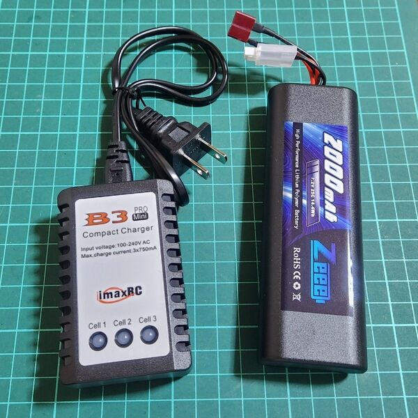 7.4V リポ バッテリー 充電器 セット ラジコン TT01 TT02 ドリパケ YD-2 グラスホッパー ワイルドウイリー