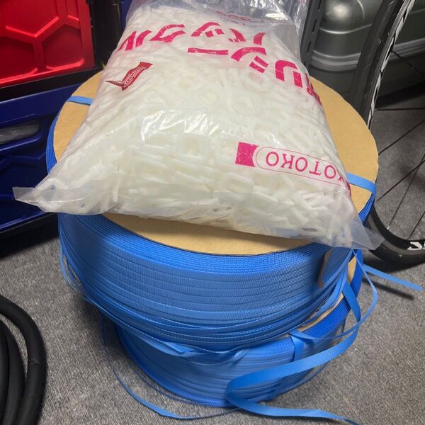 司化成工業 PPバンド紙管巻 機械用 15.5mmX2500M 青 1セット(5000m:2500m×2巻)ポリシーパックルx1