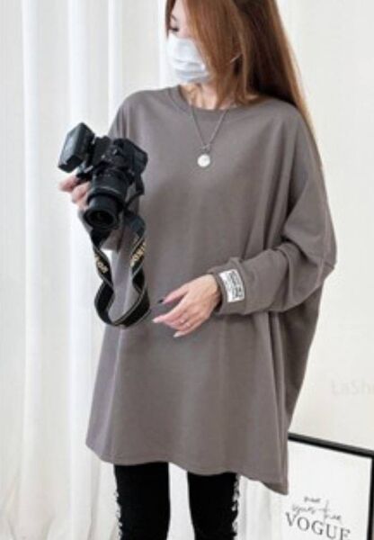 レディース 長袖 ロンt 体型カバー ロングtシャツ ドロップショルダー ビッグシルエット オーバーサイズ