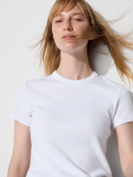 UNIQLO ホワイトL ソフトリブ クルーネックT(半袖)