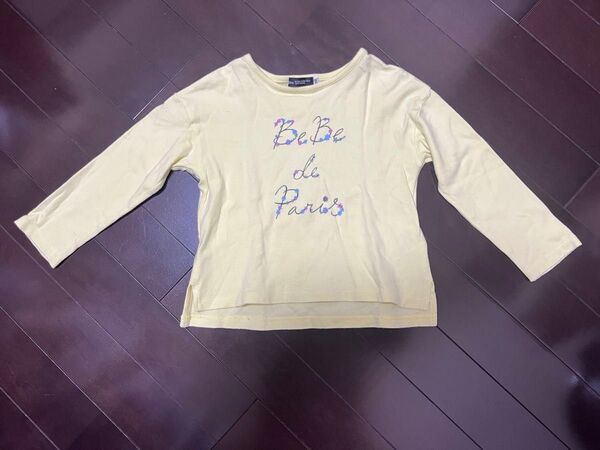 フラワー BeBe ロゴ プリント スムース 長袖Tシャツ 100cm イエロー系