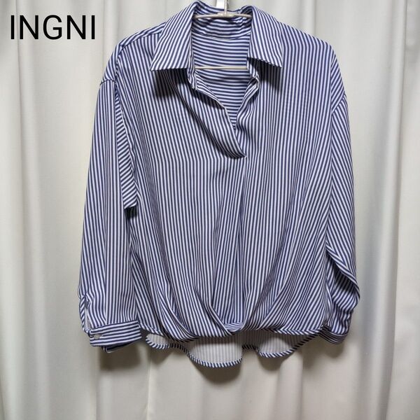 在庫処分!INGNI★青と白のストライプ 長袖シャツ M