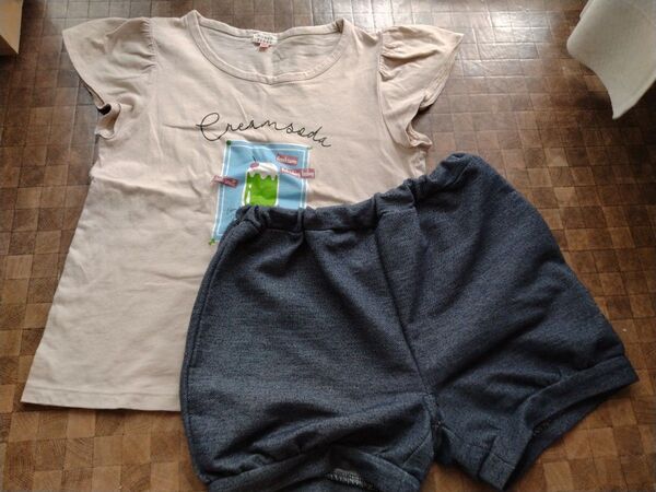 女の子 130 ショートパンツ 半袖Tシャツ トップス 130cm キッズ かぼちゃパンツ 可愛い