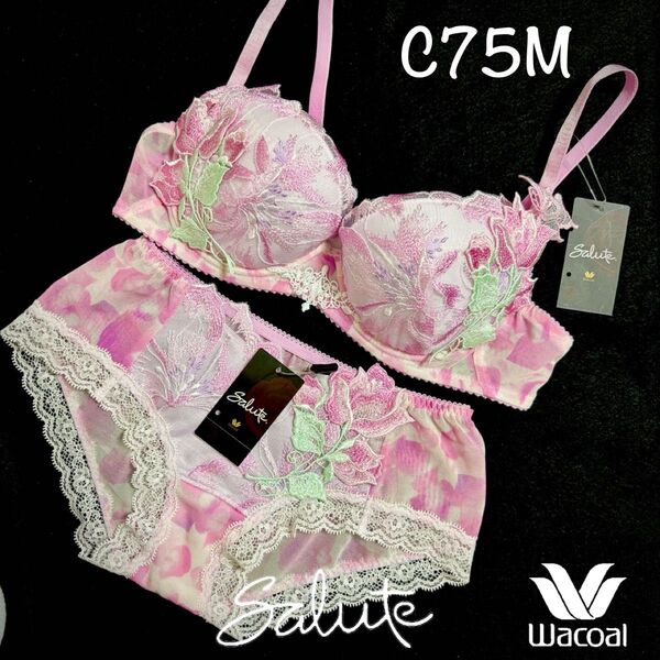 【要事前在庫確認】C75M ワコール サルート 03G ラテンミュージック ブラ&ショーツ Pink