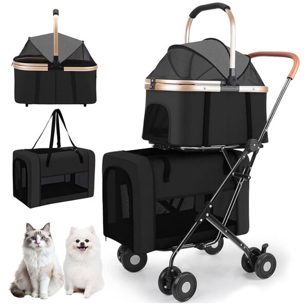 ペットカート 分離型 ダブルデッカー 大容量 折りたたみ式 犬 猫 軽量 小型犬 介護用 散歩 2匹 複数 多頭飼い 2人乗り