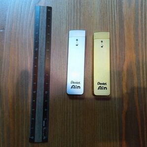 Pentel ain シャー芯ケース 金 銀 アルミウッド定規付き 値下げ交渉あり 今だけ限定他のフリマアプリでも出品中