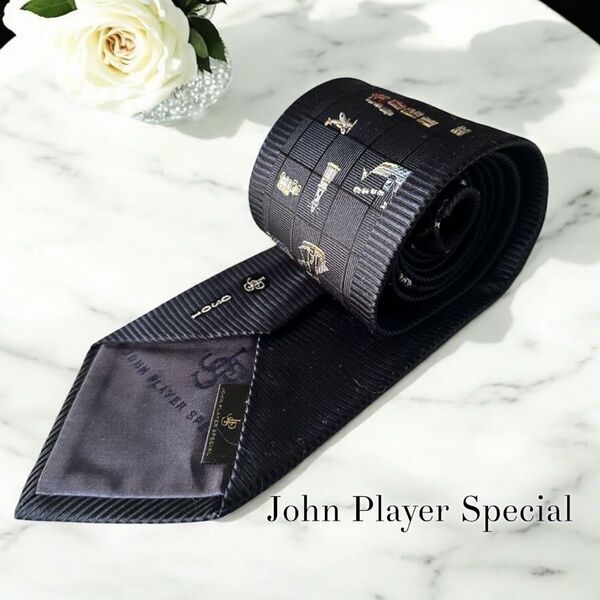 ◆美品◆ John Player Special ジョンプレイヤースペシャル ネクタイ ビンテージ 乗り物柄 シルク メンズ