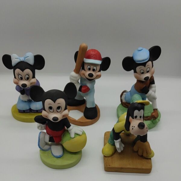 1 A Disney 陶器 人形 ミッキー ミニー グーフィー 野球 ゴルフ サッカー GIFT WARE 5体セット