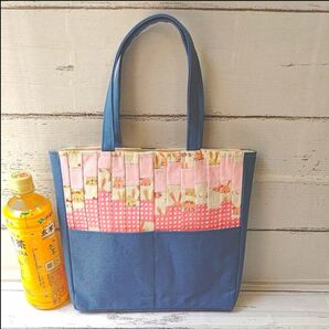 手さげバッグ/うさぎ 藍色 (ハンドメイド)