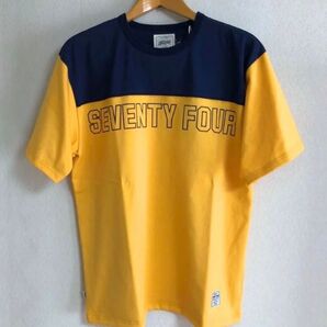 SEVENTY FOUR セブンティーフォー ショルダーパネル Tシャツ カットソー (イエロー×ネイビー) L
