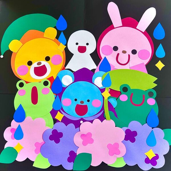 壁面飾り 5月 6月 7月 梅雨 夏 てるてる坊主 かえる 保育 幼稚園 新学期
