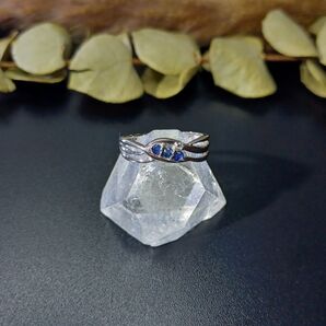 【K10 WG/最強品質】宝石☆サファイア&ダイヤモンド*11号* リング 指輪