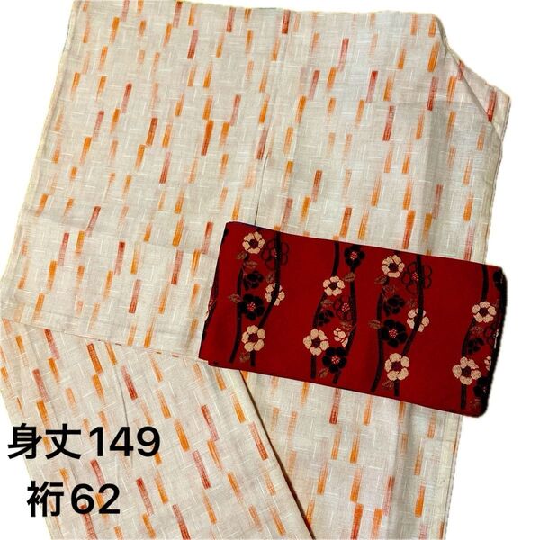 ピンクの単着物 浴衣 単衣 身丈149裄62 普段着物