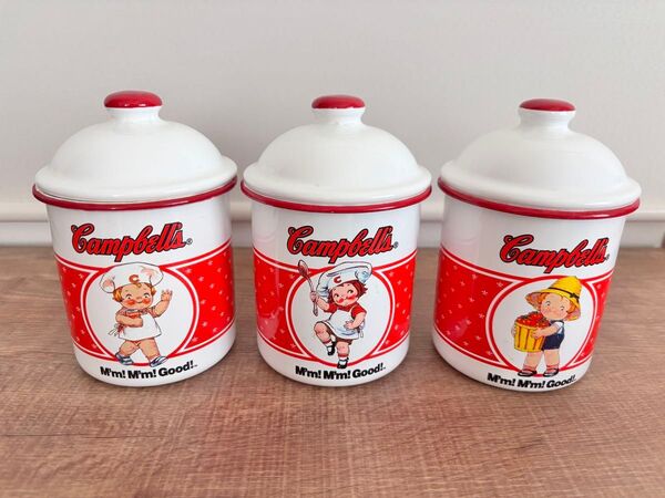 キャンベルスープ ホーロー キャニスター 3個セット レトロ キッチン 調味料 粉物入れ