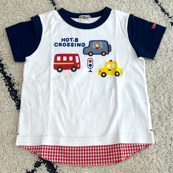 MIKIHOUSE HOTBISCUITS ミキハウス ホットビスケッツ 半袖 Tシャツ チェック くま ベア 車 110