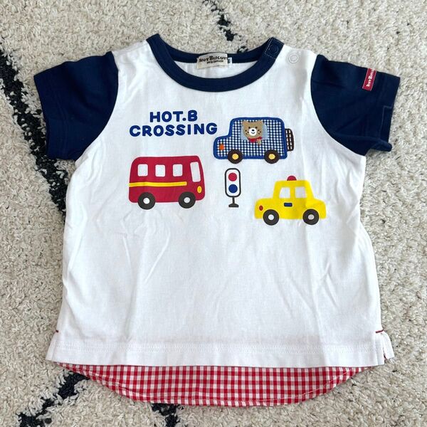 MIKIHOUSE HOTBISCUITS ミキハウス ホットビスケッツ 半袖 Tシャツ チェック くま ベア 車 80