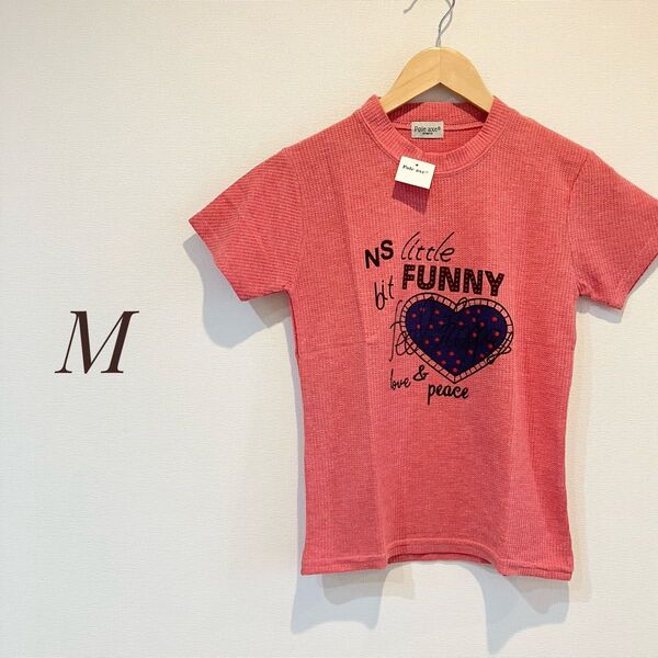 【新品未使用】プリントT 半袖カットソー コーラル M 半袖 Tシャツ