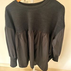 異素材ドッキングトップス黒