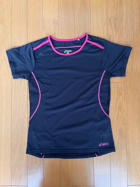 asics アシックス ランニングTシャツ レディース ブラック×ピンク Sサイズ