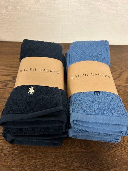 24時間以内10%還元もらって下さい^_^4枚セット ラルフローレンライトブルー&ネイビー フェイスタオル