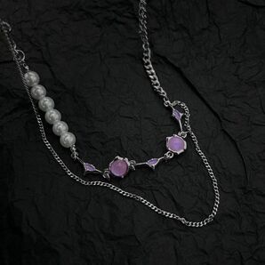 韓国 ネックレス パール シルバー 喜平 ビーズ ハート チェーン ピンク