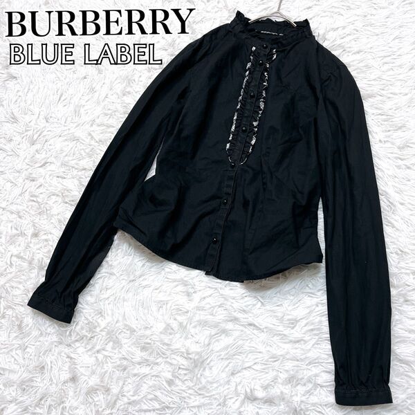 BURBERRY BLUE LABEL バーバリー ブルーレーベル ブラウス シャツ フリル ノバチェック ホースロゴ 刺繍