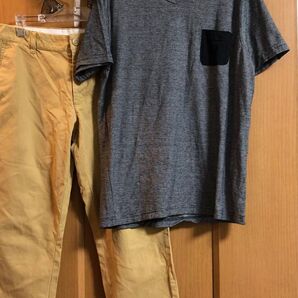 メンズM☆細ボーダーポケット付きTシャツ♪クーポンポイント消化半袖