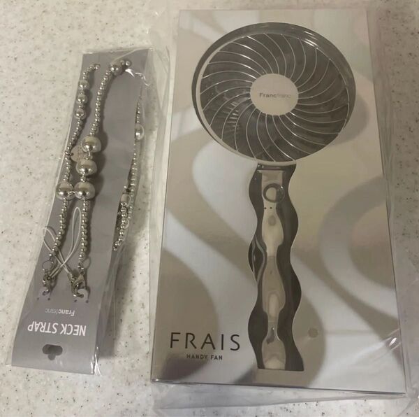 フランフラン フレ ハンディファン ウェーブ シルバー ネックストラップ セット