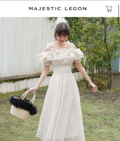 マジェスティックレゴン ミルフィーユフリルコルセットワンピ アイボリー柄Sサイズ