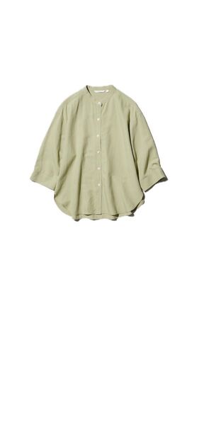 ユニクロ リネンブレンドバンドカラーシャツ XXL グリーン