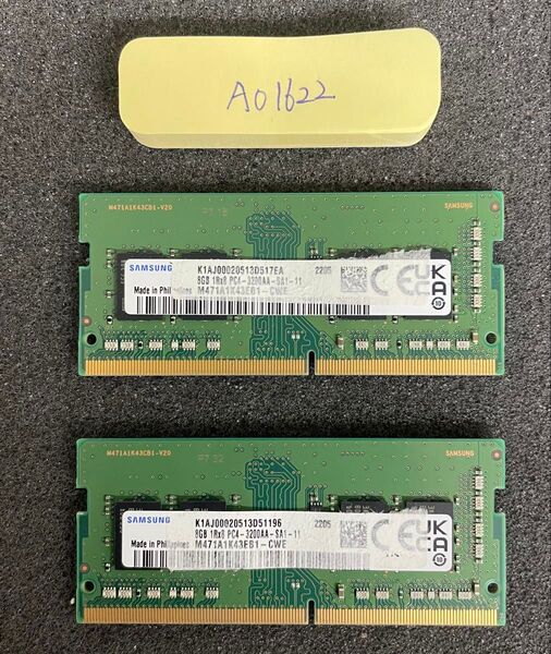 A01622/中古品/ノートパソコンメモリ-16GB/Samsung/8GB-DDR4-3200AA 2枚セット/動作確認済み
