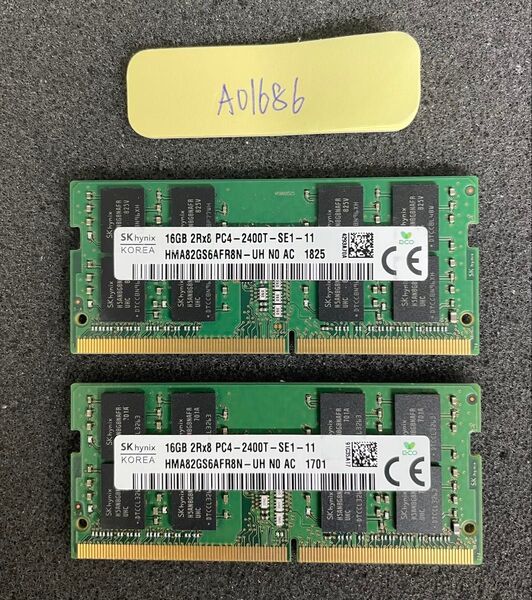A01686/中古品/ノートパソコンメモリ-32GB/SK hynix/16GB-DDR4-2400T 2枚セット/動作確認済み