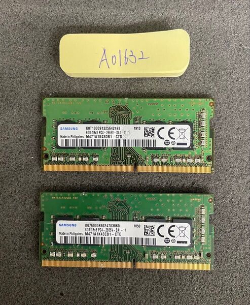 A01632/中古品/ノートパソコンメモリ-16GB/Samsung/8GB-DDR4-2666V 2枚セット/動作確認済み