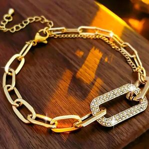 ブレスレット ゴールドブレスレット チェーンブレスレット ゴールドカラー ダブルチェーンブレスレット