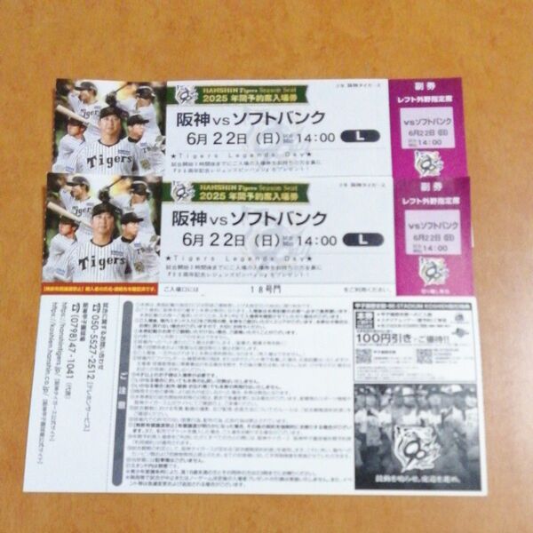 6月22日(日) 阪神甲子園球場 阪神 vs ソフトバンク レフト外野指定席 2枚 連番 Tigers Legends Day